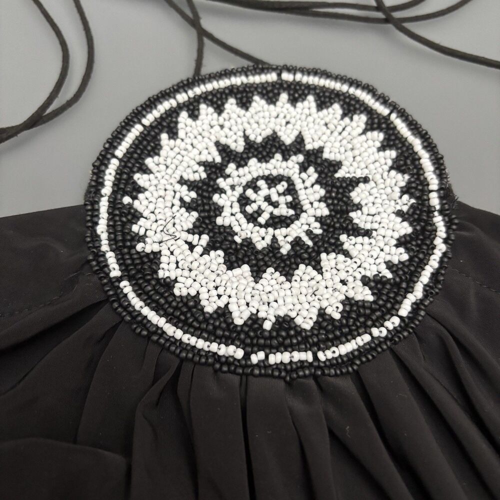 T Bags Los Angeles Halter Dress Size Medium Black Tribal Beaded Accent Y2K 90s
